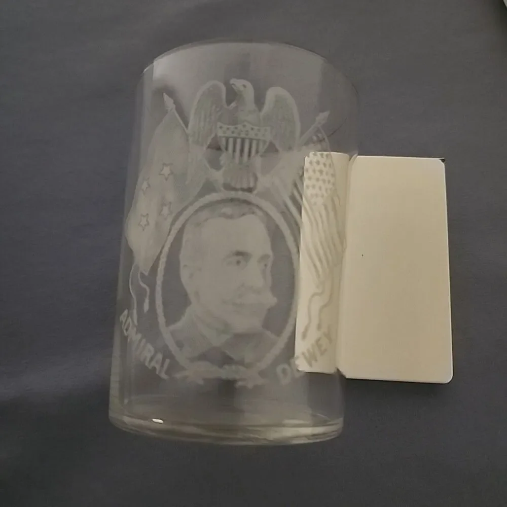 Vintage Admiral Dewey Souvenir Thin Wall Beer Glass Turn Of The Century Rare